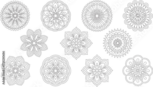Elegant Mandala Collection in Linear Style for Creative Design Projects and Coloring Books 