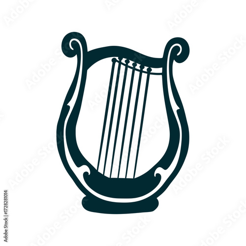 Elegant Lyre Harp Minimalist Golden Vector Icon Lyre Harp like instrument with curved frame and strings minimalist lines in gold.
