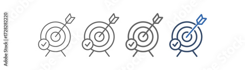 
outline icon set goal with target design, arrow and check mark