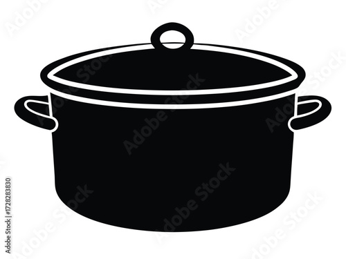 cooking pot vector icon in bold style on black color and white background.