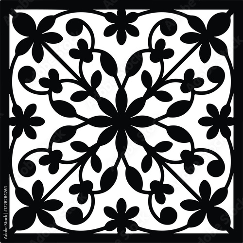 Elegant floral decorative design in black with a white background
