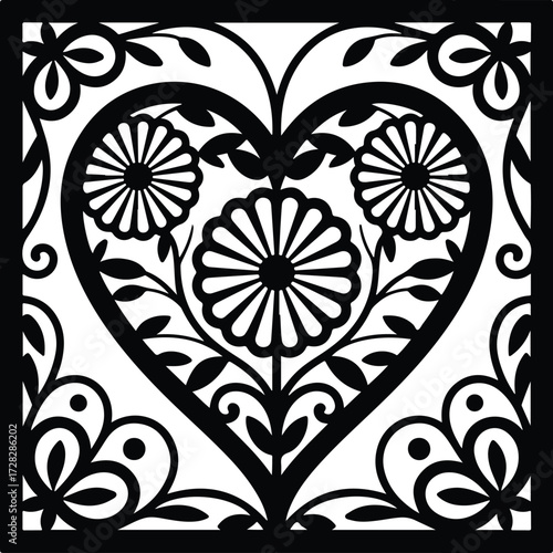 Elegant floral heart design with intricate details and artistic flair