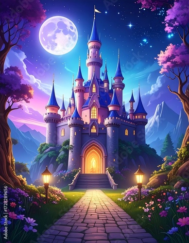 Magical castle at night