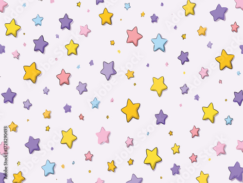 カラフルで可愛らしい星のパターンが散りばめられた、明るく楽しいベクター背景