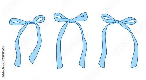 Hand drawn blue bow collection vector