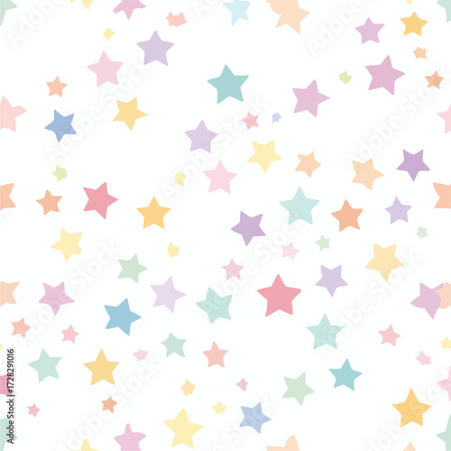 パステルカラーの星が散りばめられた、可愛らしくて夢のような背景イラスト