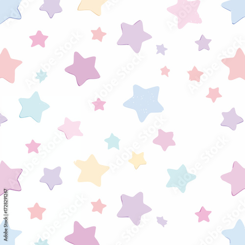 パステルカラーの星々が舞う、夢のように幻想的な背景イラスト