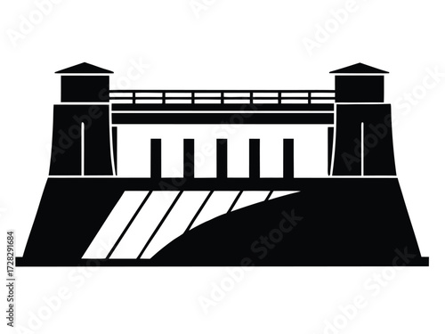 hydro dam vector icon in bold style on black color and white background.