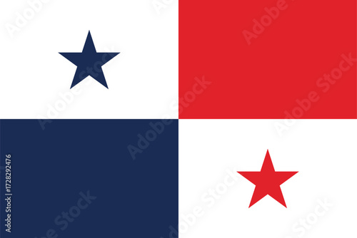 Flag of Panama with blue star, red square, and red star.