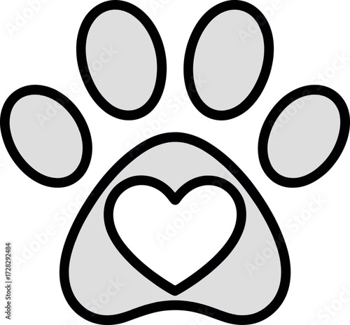 Paw print with heart vector illustration pet love animal care