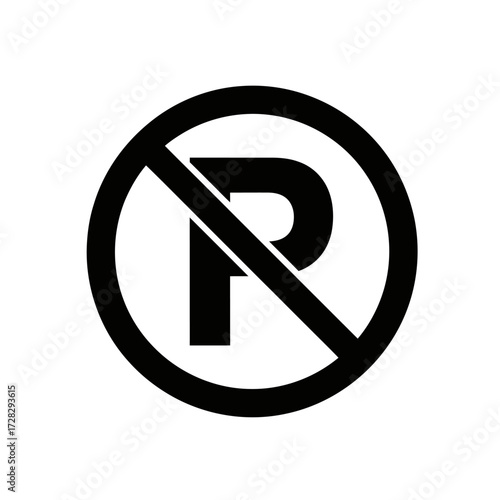 No Parking Icon Black White | Traffic Restriction Vector | Road Safety Symbol | Minimalist Monochrome Prohibition Sign