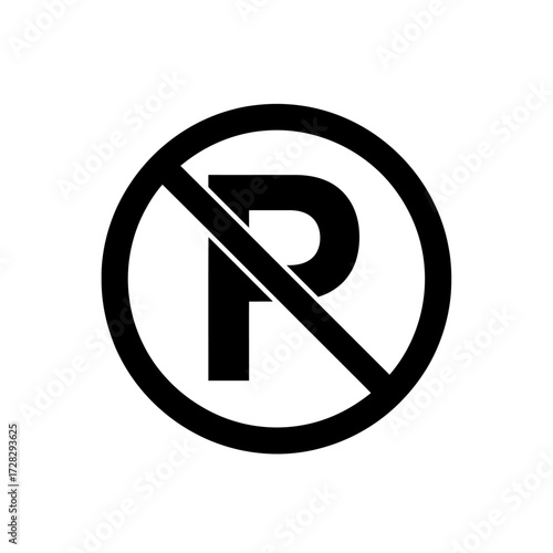 No Parking Icon Black White | Traffic Restriction Vector | Road Safety Symbol | Minimalist Monochrome Prohibition Sign