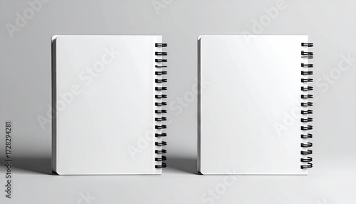 Wallpaper Mural Two blank spiral-bound notebooks stand upright on a neutral backdrop, showcasing their clean, white pages and black coil binding. Torontodigital.ca