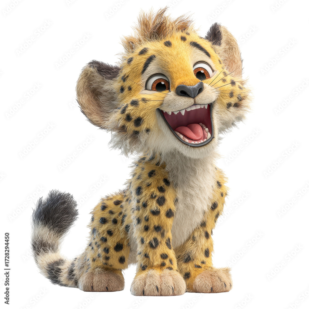 Obraz premium Adorable Cheetah Cub Cartoon Character Joyful Expression isolated on a white background