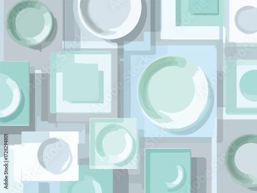 幾何学的な形状と淡い色合いが織りなす、モダンでミニマルなデザインのベクターイラストレーション。洗練されたアート作品です。