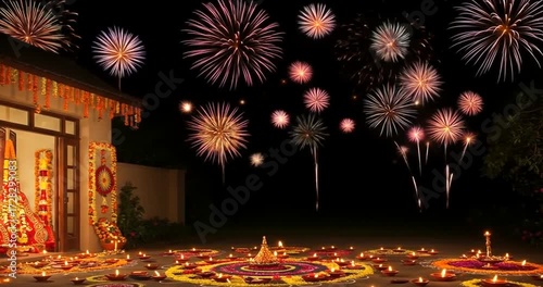 Diwali Festival of Lights Celebration with Fireworks and Diyas.
