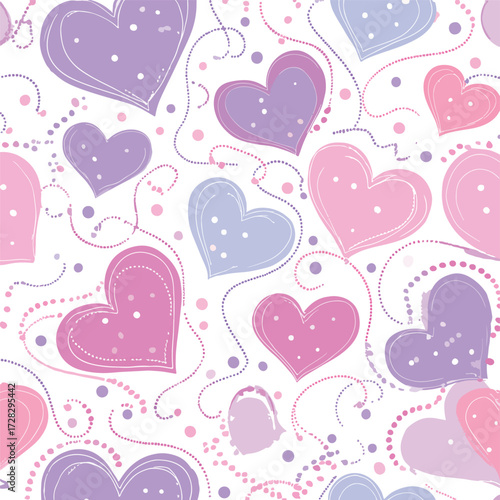 パステルカラーのハートが可愛らしく舞う、バレンタインデーや記念日を彩るシームレスなベクターパターン