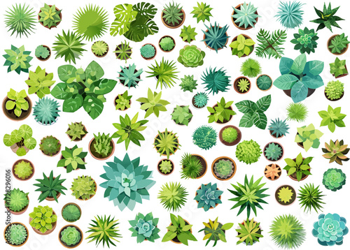 Top of view architectural variety of trees vector illustration collection	
