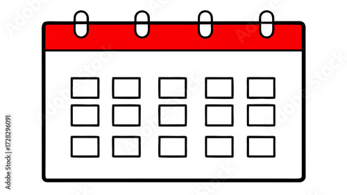 Illustration of a calendar with a red top and multiple blank squares arranged in a grid pattern design on transparent background silhouette