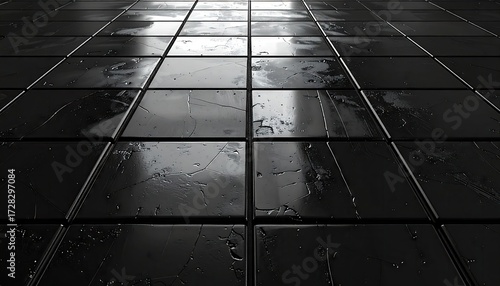 Wallpaper Mural Intricate black tiles create a captivating, reflective surface pattern. Torontodigital.ca