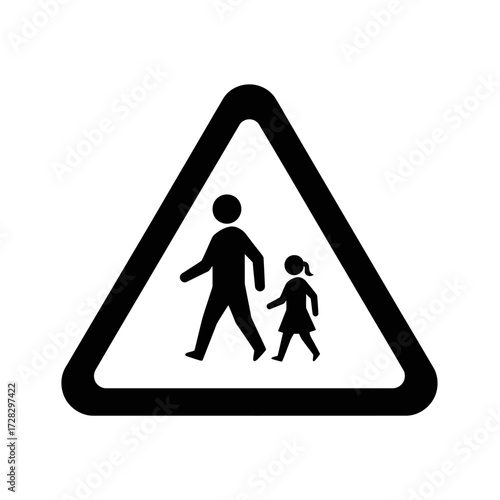 School Zone Traffic Icon Black White | Children Crossing Warning Vector | Minimalist Road Safety Sign | Monochrome Pedestrian Symbo