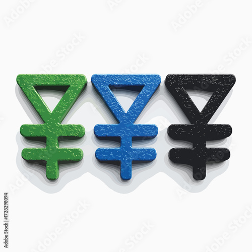 緑、青、黒の円記号が並び、現代的なデザインと多様な価値観を表現している