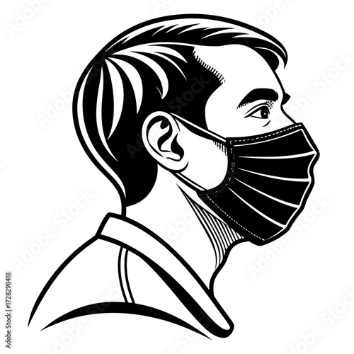 "Profile Illustration of a Person Wearing a Face Mask"