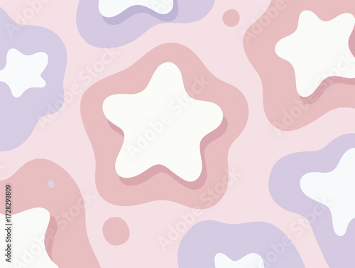 柔らかなパステルカラーで描かれた、立体感のある可愛らしい星のパターン背景。