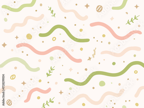 柔らかな曲線と小さなモチーフが織りなす、優しく温かいベクターパターン。