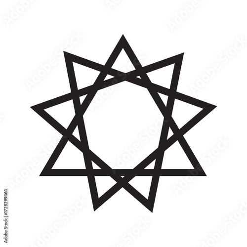 Bahai religious symbol in silhouette on white background.