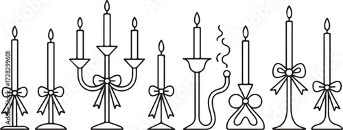 Elegant Candle Line Art Collection on Transparent Background for Decorative Projects