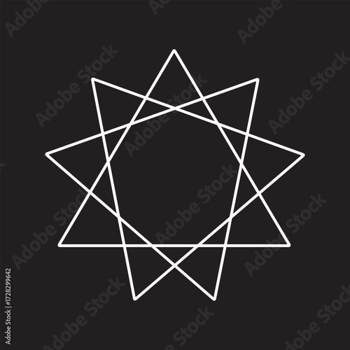 Bahai religious symbol in silhouette on white background.