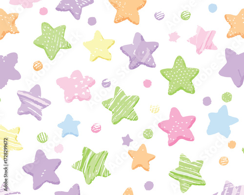 カラフルで可愛らしい星柄のベクターイラストは、子供部屋やベビー用品のデザインに最適です。