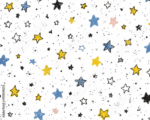 手書き風の星々が散りばめられた、子供部屋にもぴったりの可愛らしいベクターイラスト