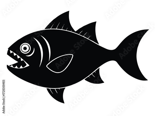 piranha vector icon in bold style on black color and white background.