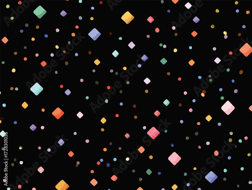 キラキラ輝くカラフルな幾何学模様が夜空に広がる幻想的な抽象アート