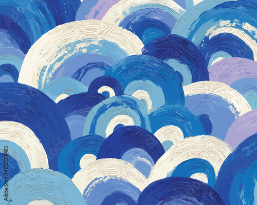 青い波紋が重なり合う抽象的な背景、水彩画風のテクスチャが美しいアート
