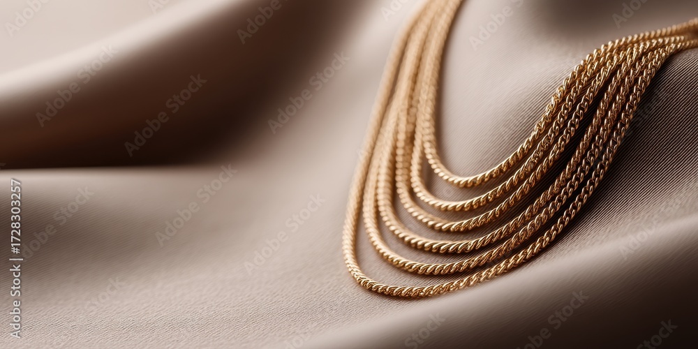 Fototapeta premium Jewellery Anklet Luxury concept. Elegant necklaces draped over smooth fabric.