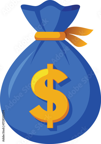 Blue money bag with golden dollar sign finance vector