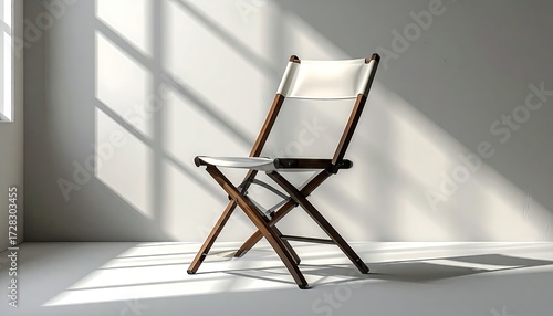 Wallpaper Mural A simple folding chair, light beige canvas, in a minimalist room, bathed in bright sunlight. Torontodigital.ca