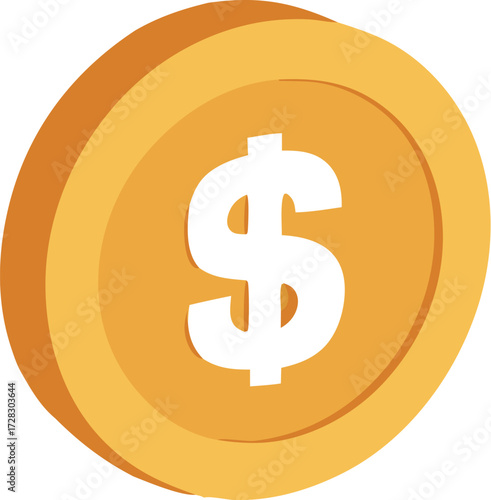 Golden dollar coin icon finance and wealth vector