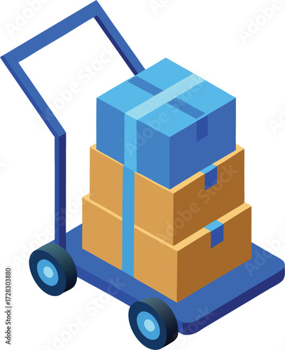 Isometric hand truck with stacked delivery boxes