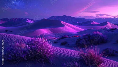Wallpaper Mural A mesmerizing landscape of purple sand dunes under a starry night sky. Torontodigital.ca