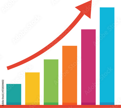 Colorful bar chart with upward arrow vector