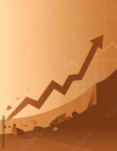 A weathered, broken wall made of aged bricks, with a vibrant, upward-pointing arrow painted in bold colors, symbolizing growth and resilience.