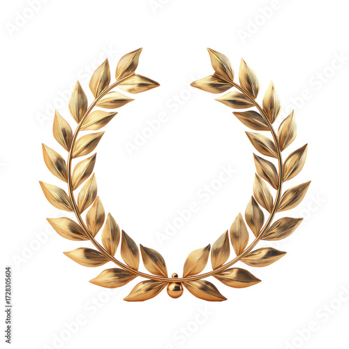 Gold laurel wreath, circular, detailed, 3D rendering