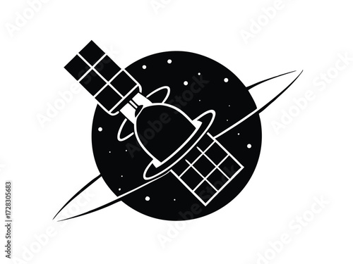 satellite orbit vector icon in bold style on black color and white background.