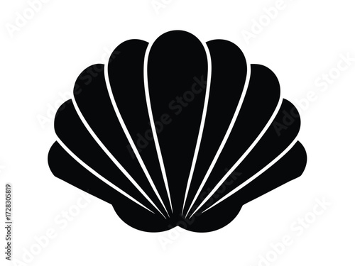 scallop vector icon in bold style on black color and white background.