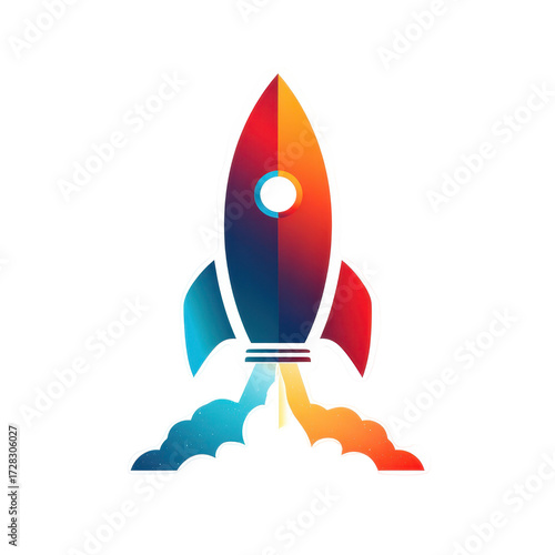 Colorful Rocket Launching into Space Startup Innovation Technology isolated on a white background