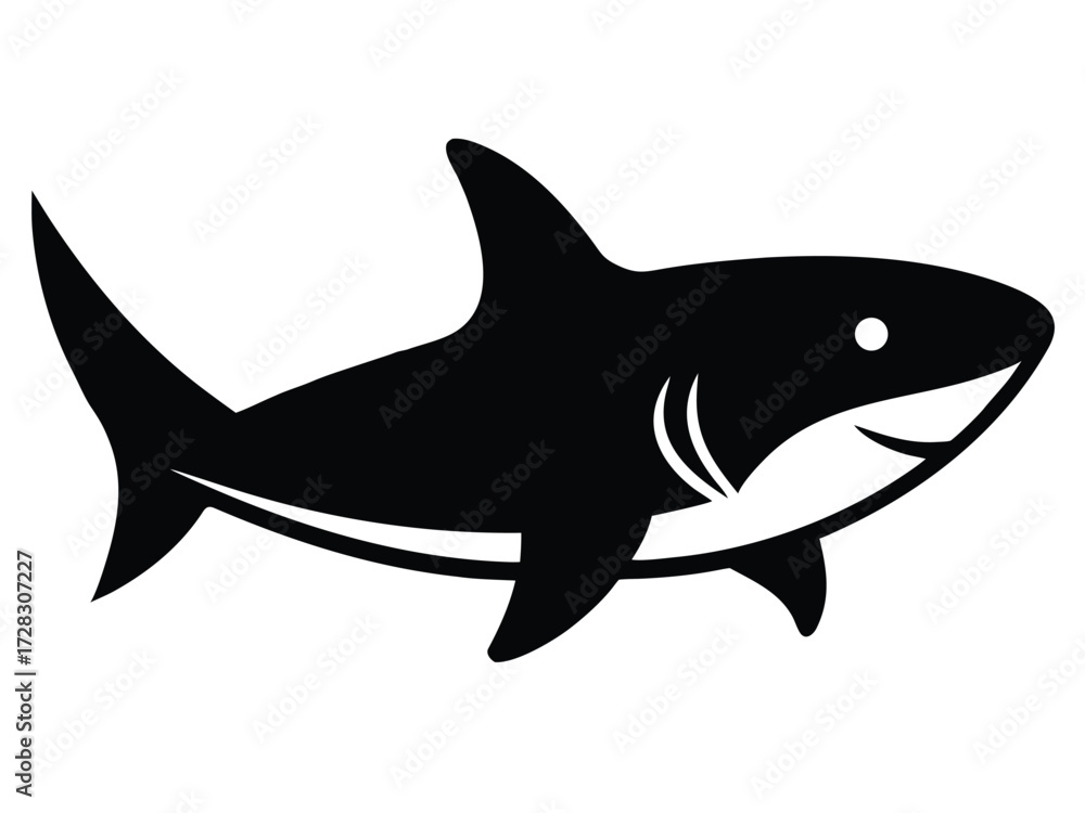 Fototapeta premium shark vector icon in bold style on black color and white background.
